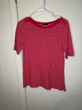 Talbots Red & White Striped Short Sleeve Tee with Shoulder Buttons